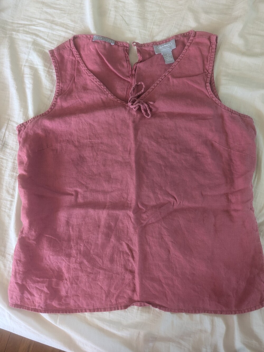 Old Navy Sleeveless Tie-Front Linen Tank Top - Rose Raspberry
